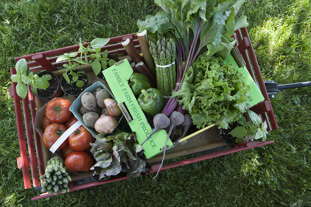 a wagon full of fresh vegetables